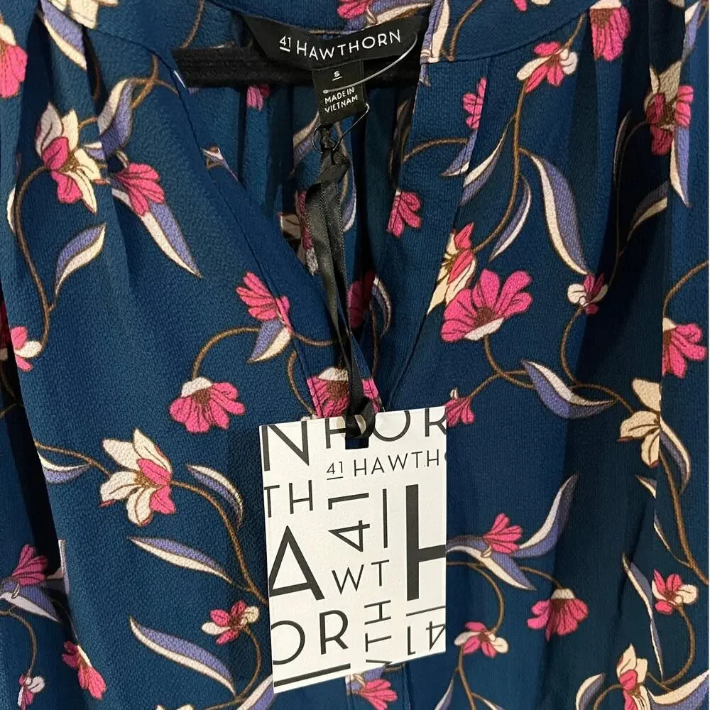 41Hawthorn (S) Morey Split Neck Short Sleeve Blouse - Stitch Fix Floral Top - Picture 6 of 10